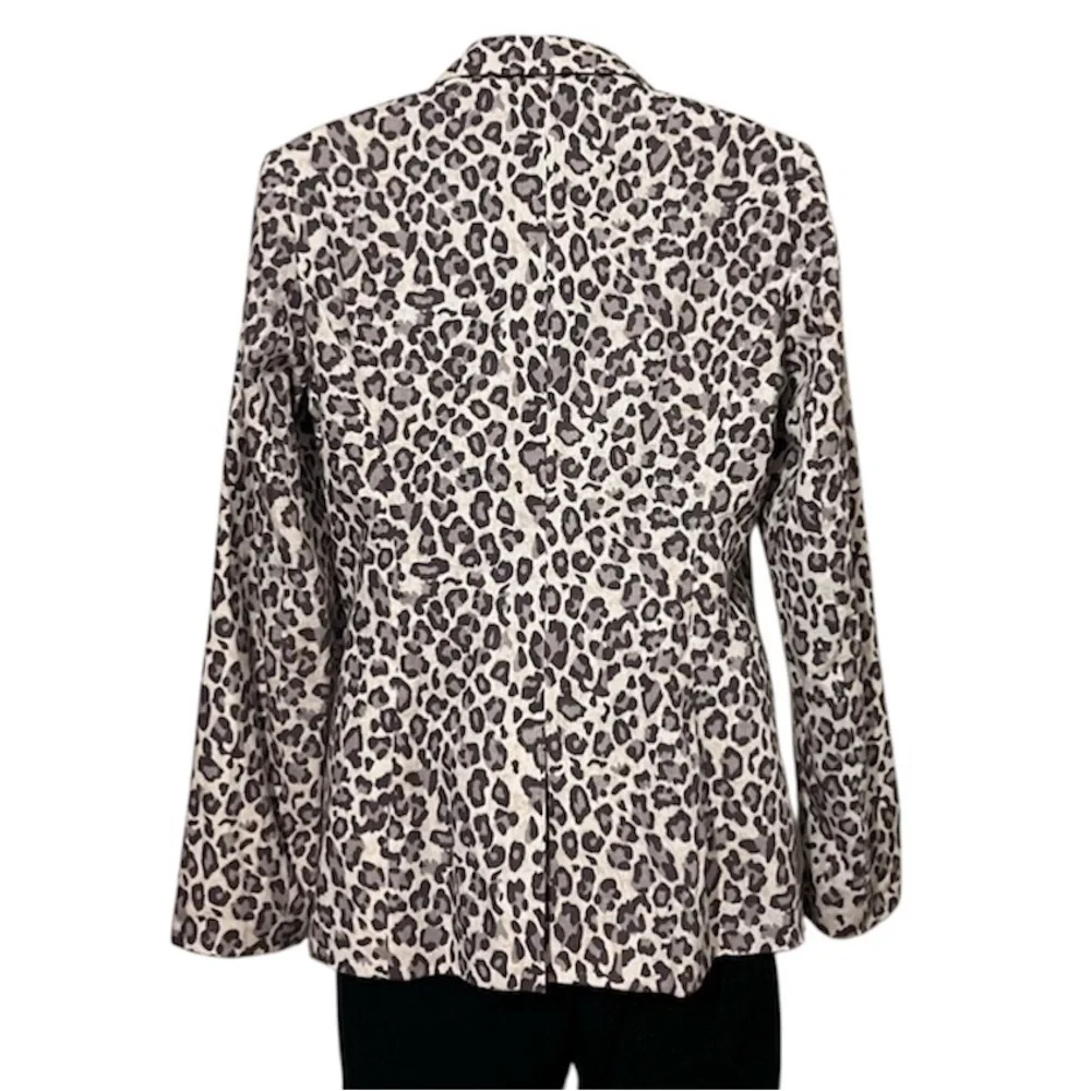 RACHEL ZOE Womens Snow Leopard Print Linen Blend Open Front Blazer Jacket S